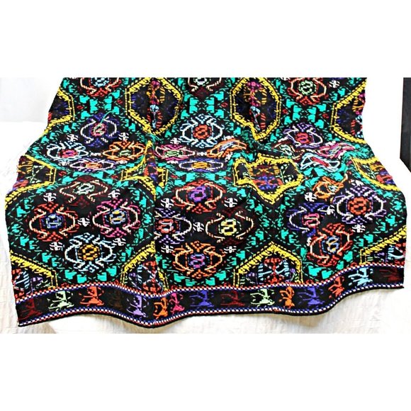 South American Embroidered Throw Blanket Colorful Geometric Native Twin 74 x 56" - Picture 6 of 12